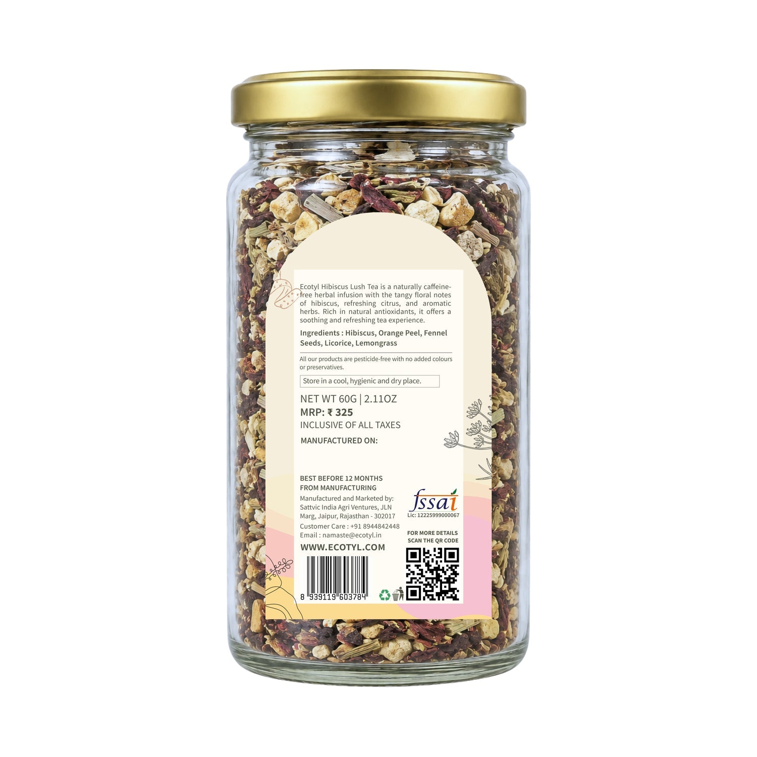 Ecotyl Hibiscus Lush Tea | Rich in Antioxidants | Herbal Tea | 60g
