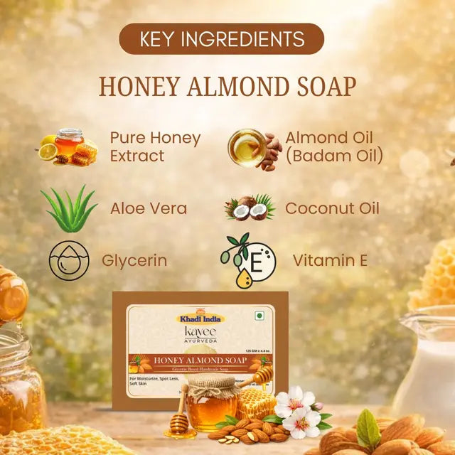 Kayee Ayurveda Honey Almond Soap for Men and Women | Nourishing & Moisturizing Herbal Bathing Soap | Gentle Body Cleansing Bar with Honey & Almond | Daily Use Soap for Soft, Smooth & Fresh Looking Skin