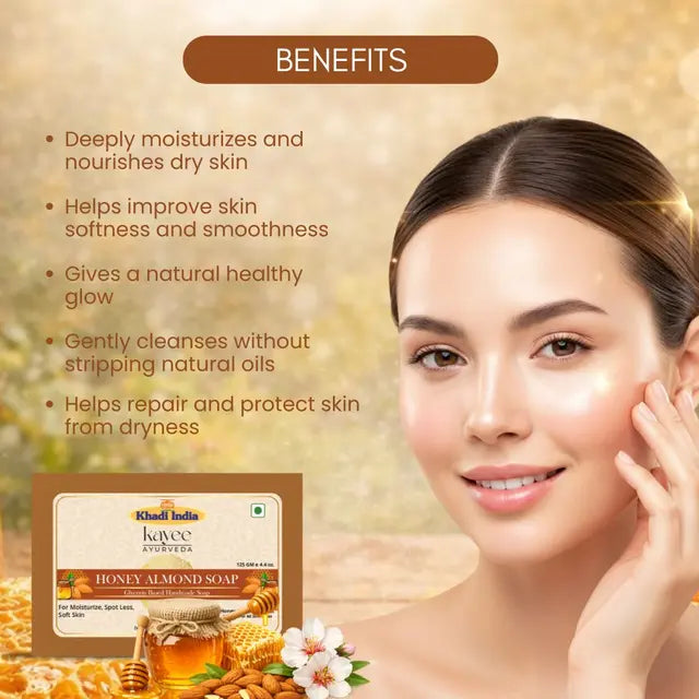 Kayee Ayurveda Honey Almond Soap for Men and Women | Nourishing & Moisturizing Herbal Bathing Soap | Gentle Body Cleansing Bar with Honey & Almond | Daily Use Soap for Soft, Smooth & Fresh Looking Skin