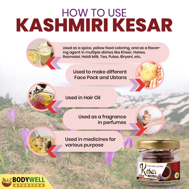 BodyWell Ayurveda Kashmir Saffron (Mongra) – Premium Grade A1 Antioxidant Spice – 1g