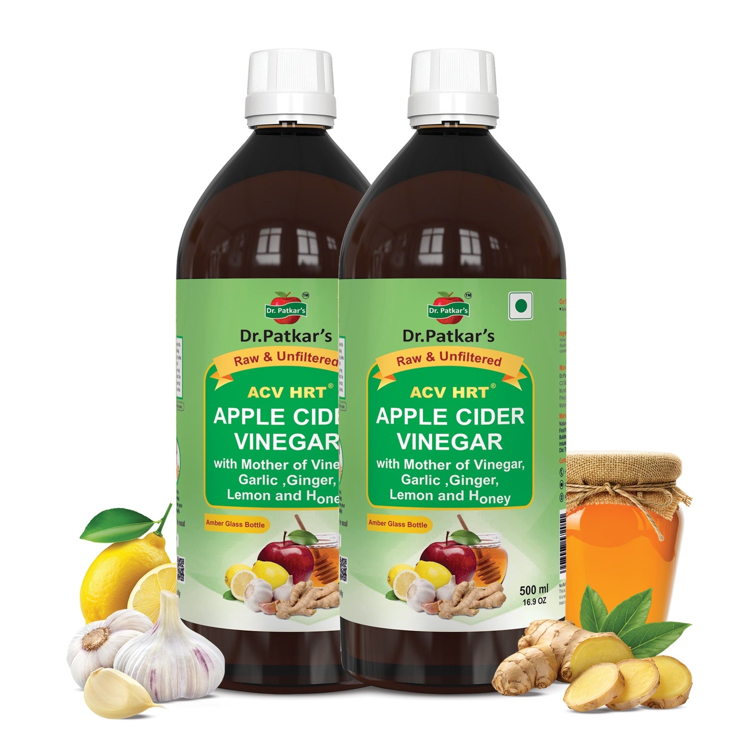 Dr. Patkar's Apple Cider Vinegar with Garlic, Ginger, Lemon and Honey - Cardiovascular Wellness & Lipid Balance (500ml) Pack of 2