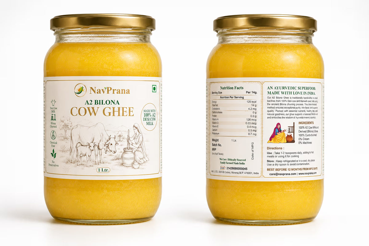 NavPrana Organics Desi Cow A2 Bilona Ghee (1 Ltr)