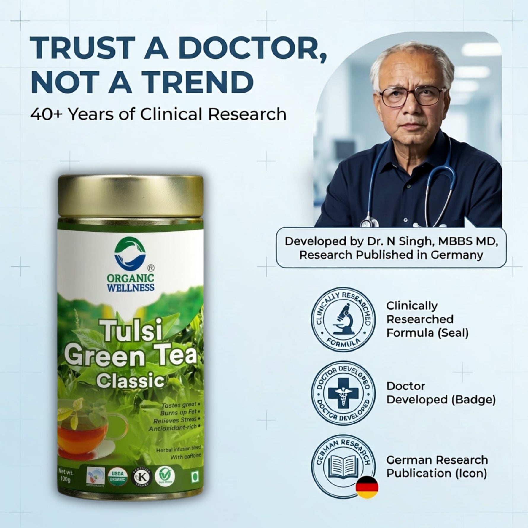 Organic Wellness Tulsi Green Tea Classic 100 grams Tin Pack