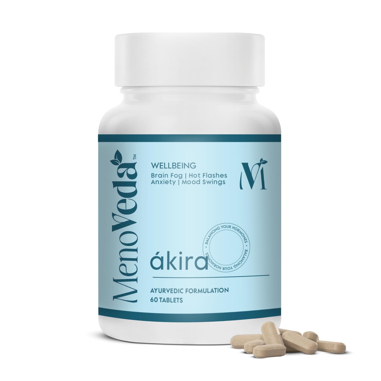 Menoveda Akira Peri & Post Menopause Support Supplement | Hormonal Balance & Night Sweat Relief | 60 Tablets