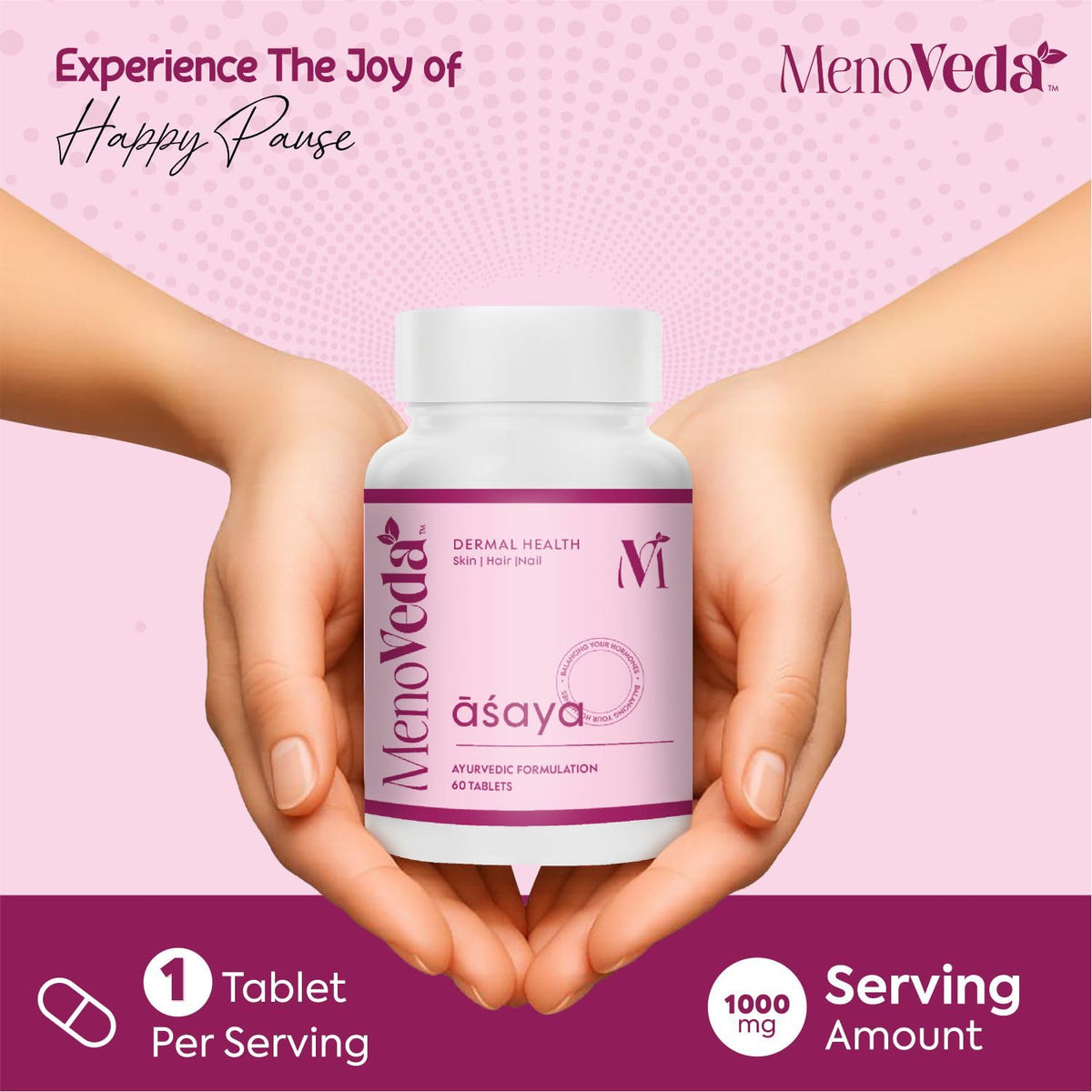 Menoveda Asaya Peri & Post Menopause Support Supplement | Skin Radiance, Hair Fall & Intimate Care | 60 Tablets
