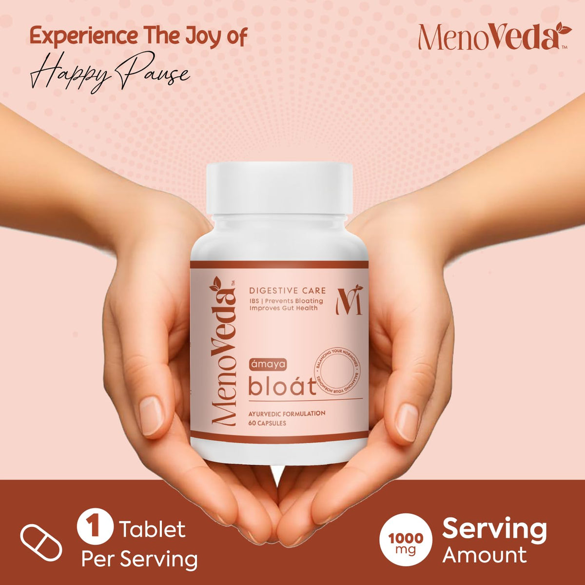Menoveda Bloat Gut Health & Digestion Support Capsules | Relief from Gas, Acidity & IBS | 60 Capsules