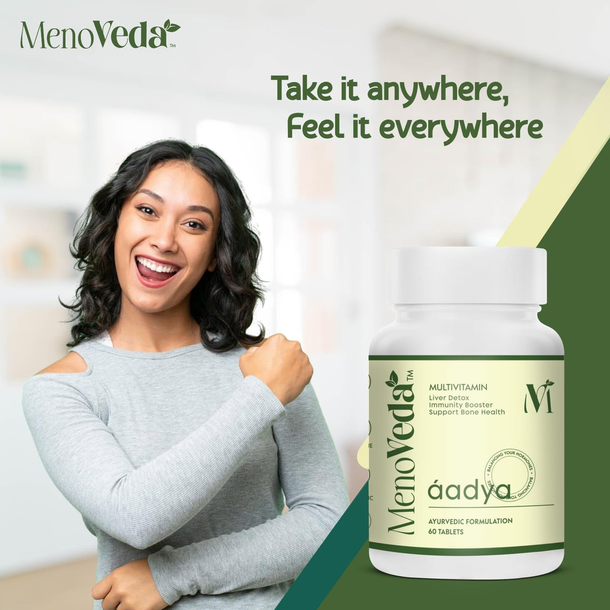 Menoveda Aadya Multivitamin for Women | Immunity, Hormonal Balance, Skin, Hair & Bone Support | 60 Tablets