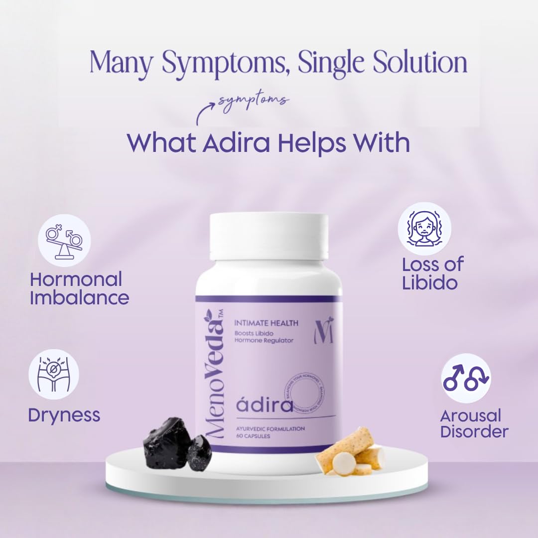 Menoveda Adira Peri & Post Menopause Intimate Health Support Supplement | Libido, Vaginal Dryness & UTI Relief | 60 Capsules