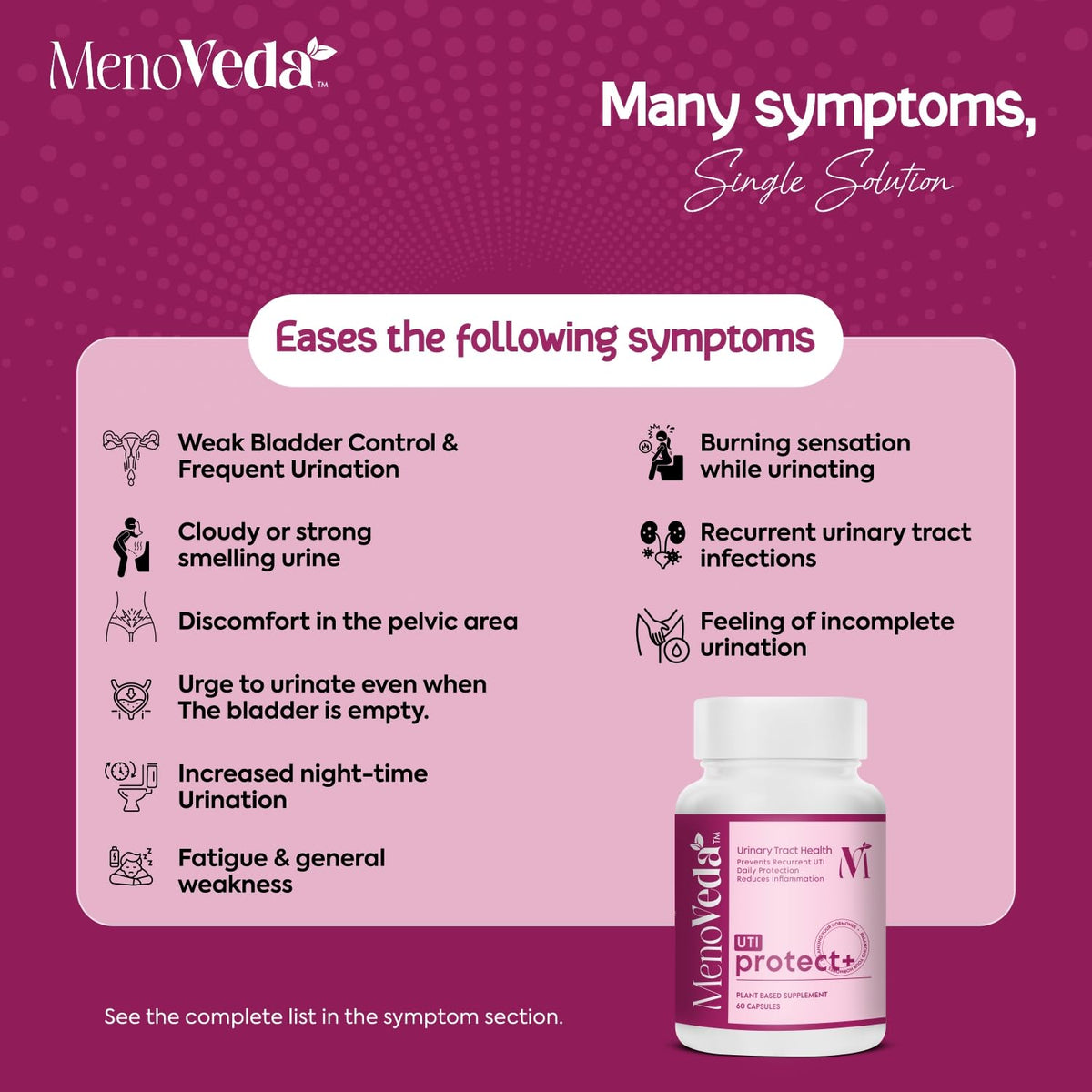 Menoveda UTI Protect Urinary Tract Support Capsules | Bladder & Kidney Health | 60 Capsules