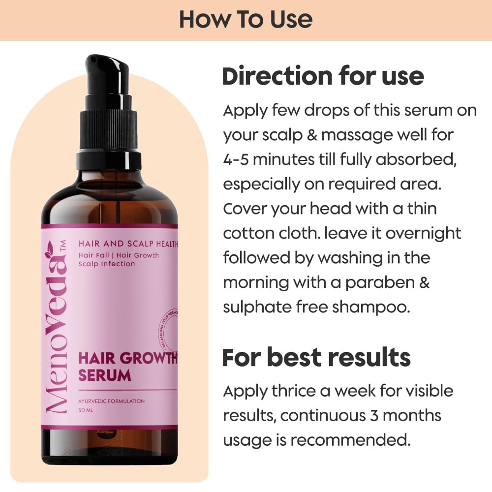 Menoveda Ayurvedic Hair Growth Serum | Controls Hair Fall & Dandruff, Boosts Hair Density | 50 ml