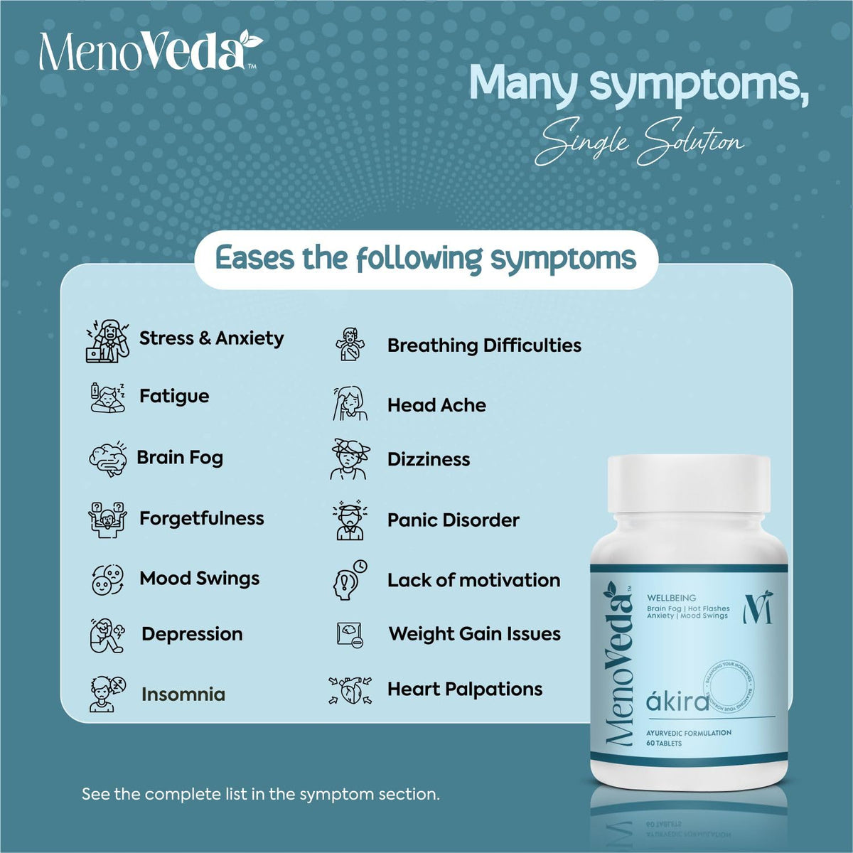 Menoveda Akira Peri & Post Menopause Support Supplement | Hormonal Balance & Night Sweat Relief | 60 Tablets
