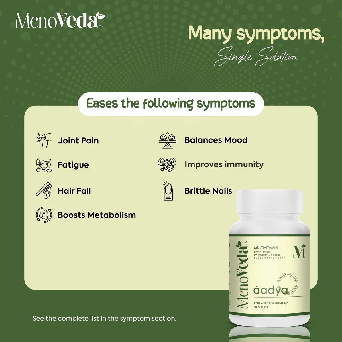 Menoveda Aadya Multivitamin for Women | Immunity, Hormonal Balance, Skin, Hair & Bone Support | 60 Tablets