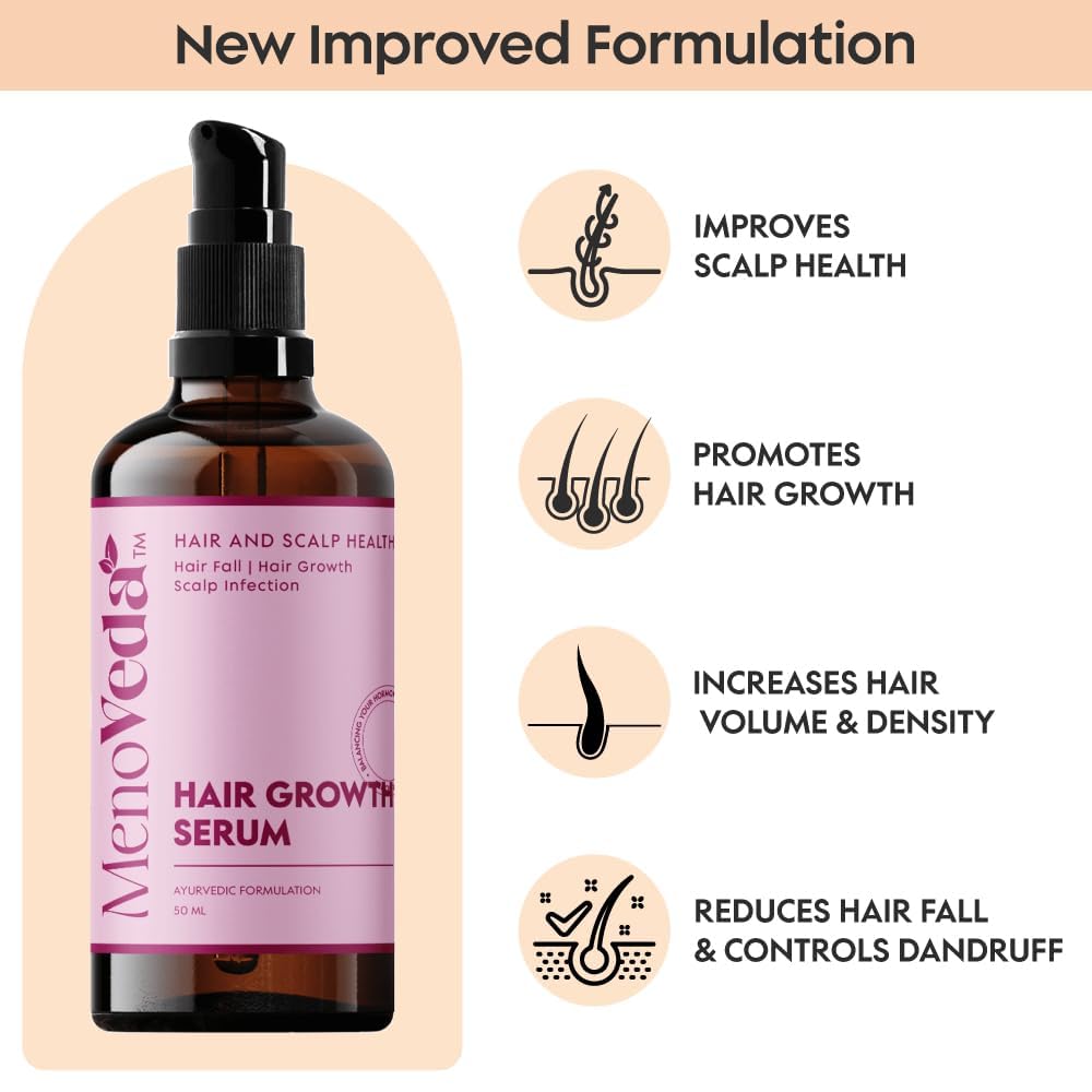 Menoveda Ayurvedic Hair Growth Serum | Controls Hair Fall & Dandruff, Boosts Hair Density | 50 ml