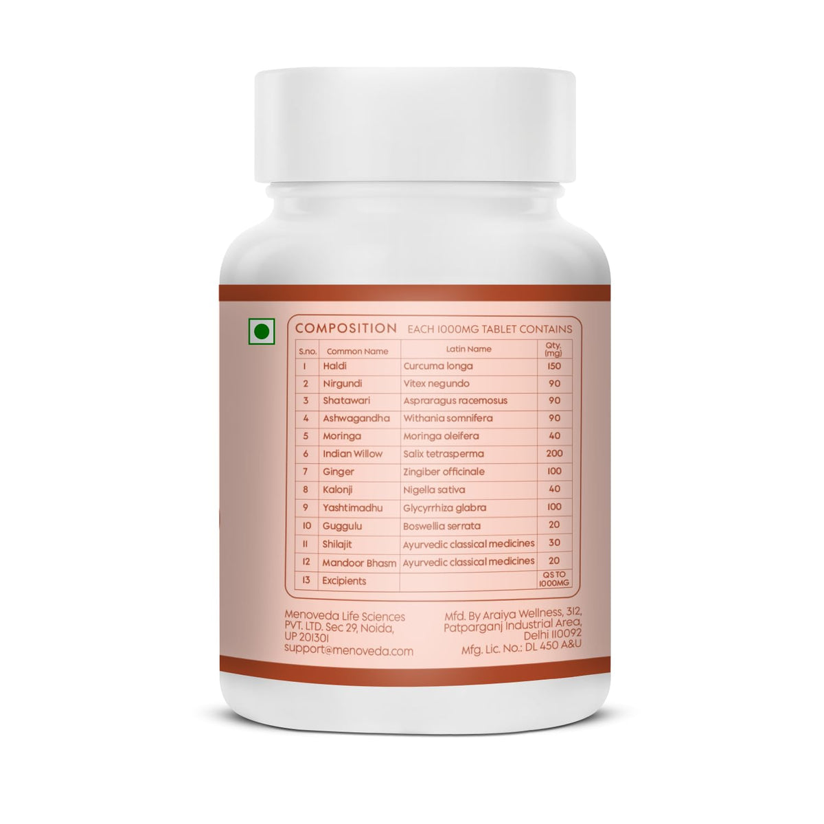 Menoveda Amaya Peri & Post Menopause Support Supplement | Joint Pain, Bloating & Bone Health | 60 Tablets