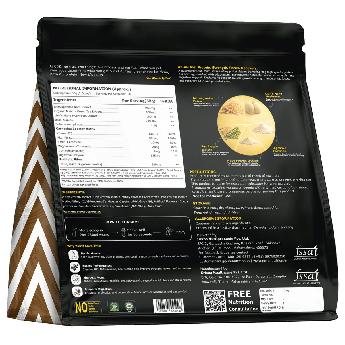 Pure Nutrition All-in-One Whey Blend Filter COFFEE-1kg | 26g Protein per Serving | Whey, Soy & Casein Blend with Creatine, Superfoods & Digestive Enzymes | Muscle Recovery & Performance Support