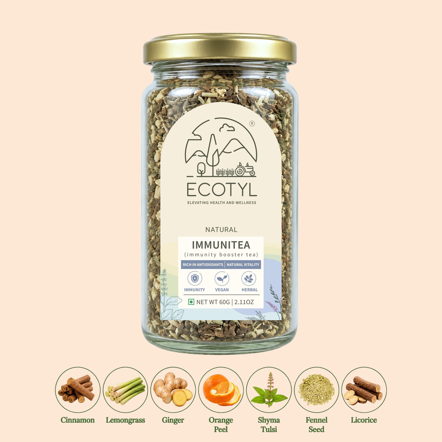 Ecotyl Immunitea (Immunity Booster Tea) | Nourishing Blend | Herbal Tea | 60g
