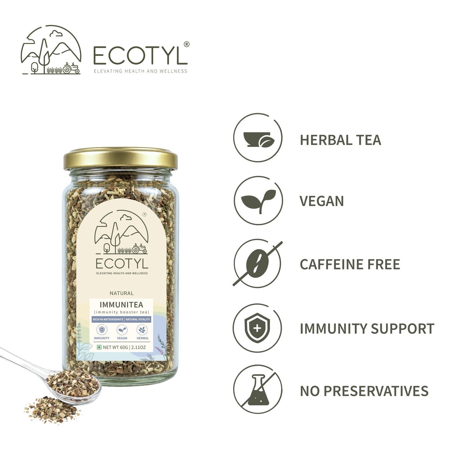 Ecotyl Immunitea (Immunity Booster Tea) | Nourishing Blend | Herbal Tea | 60g
