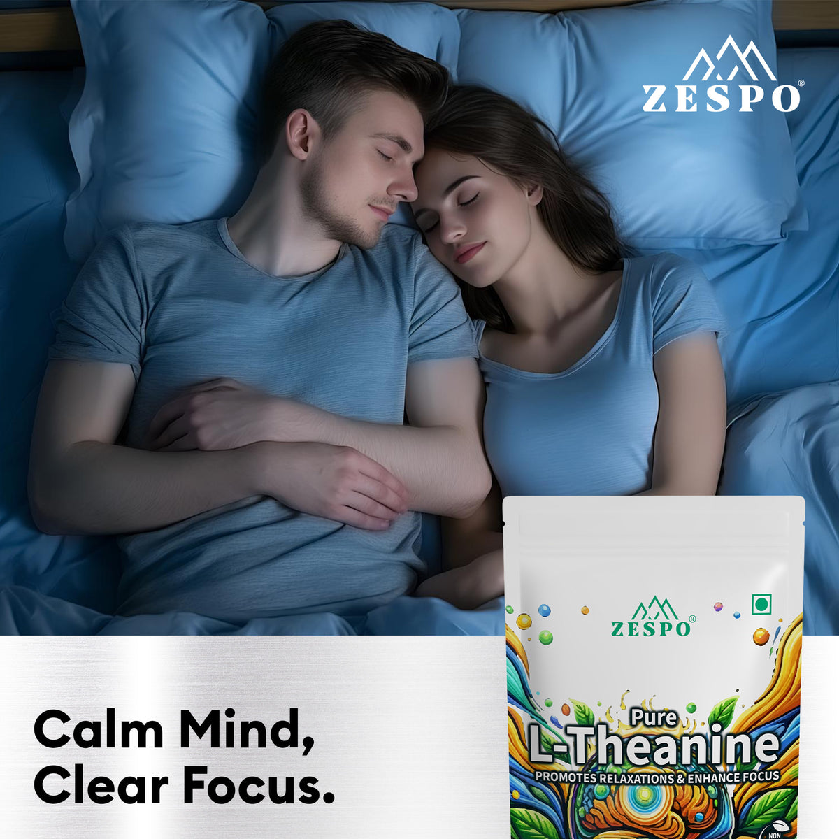 Zespo Pure L-Theanine Powder 250 mg Per Scoop – Calm Focus, Stress Relief, Relaxation & Sleep Support – Vegan Green Tea Amino Acid – 60 g