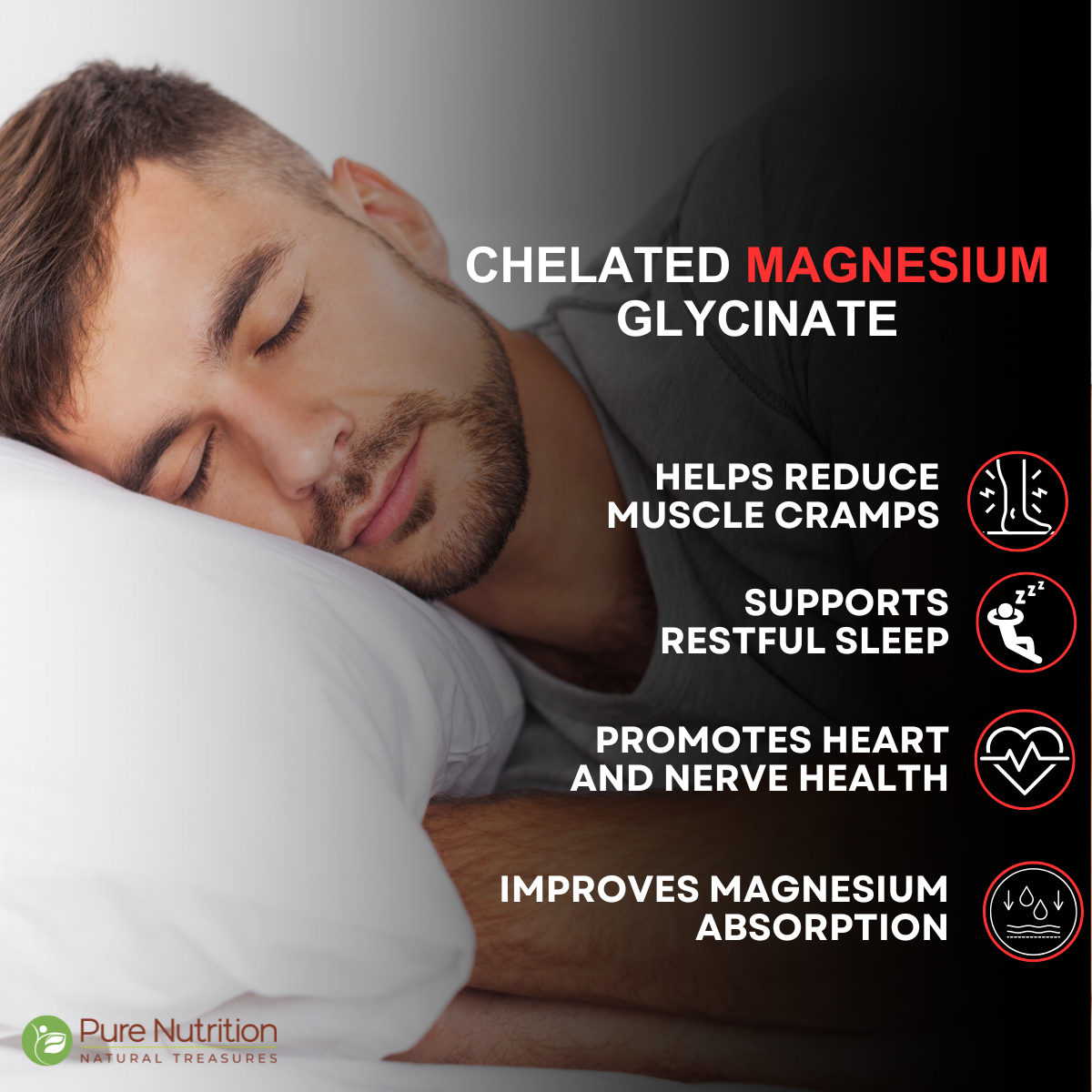 Pure Nutrition Chelated Magnesium Glycinate Supplement 2000mg - 60 Tablets | High Absorption Magnesium Supplements (Elemental 440mg) for Sleep, Cramps, Nerve Health, Relaxation, Bone & Joint Health