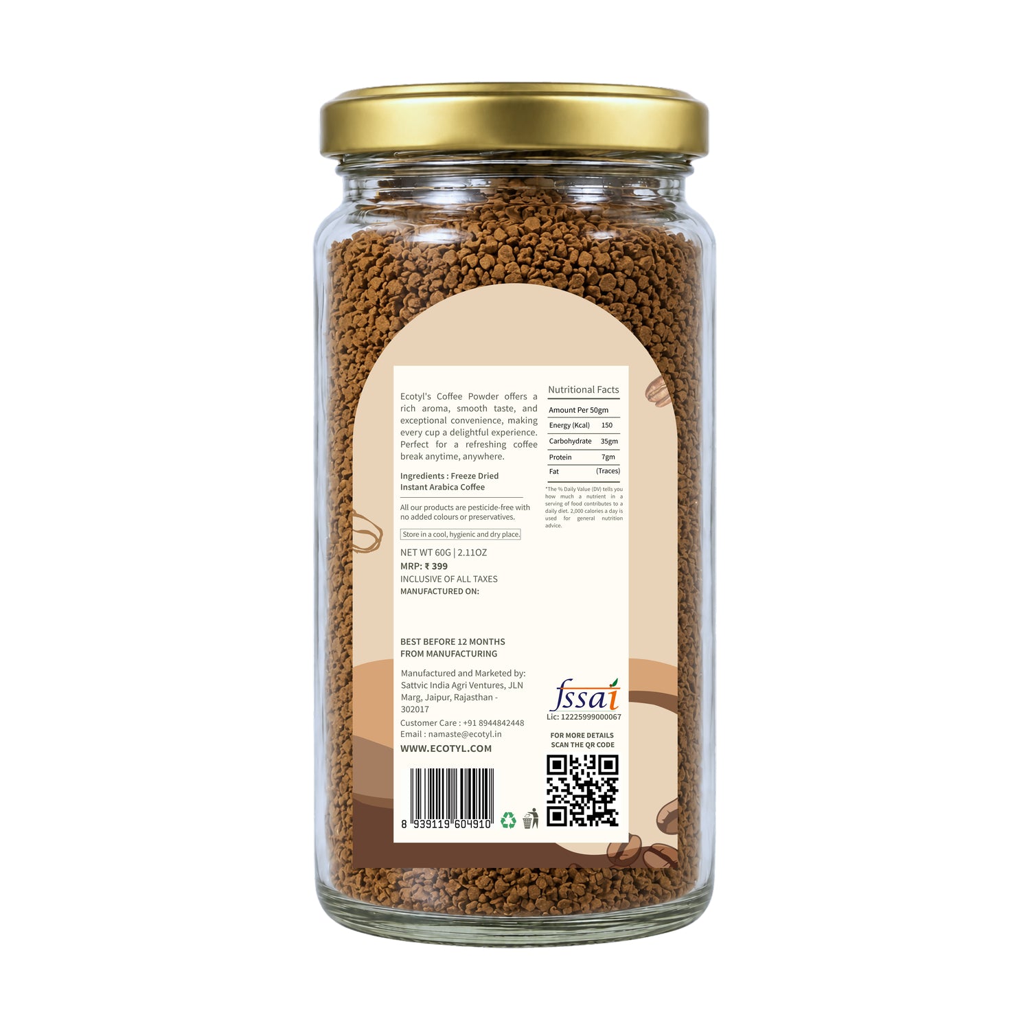 Ecotyl Instant Coffee Powder | Arabica Coffee | Freeze Dried  | 60g