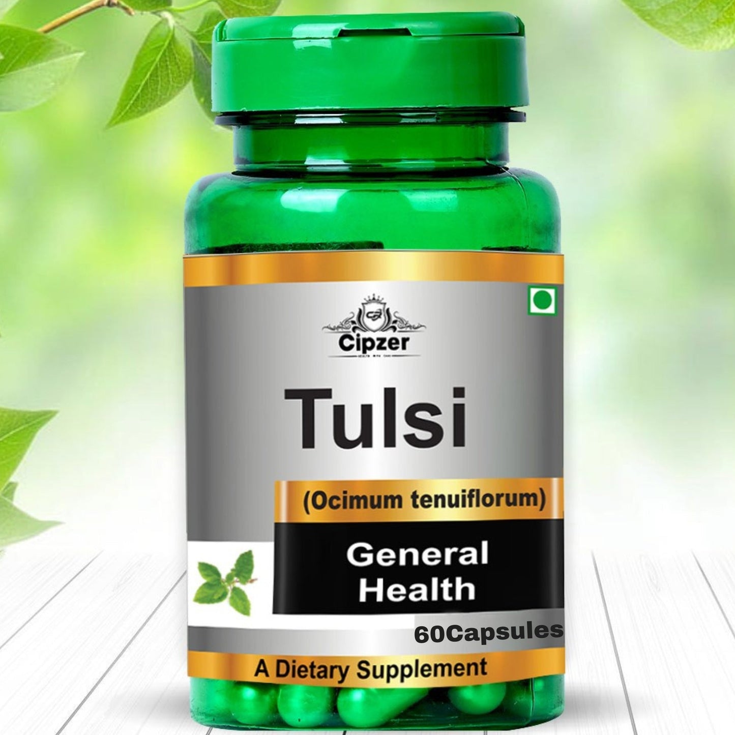 Cipzer Tulsi Capsule 60 Capsules | Immunity Booster, Respiratory Health, Stress Relief & Detox Support