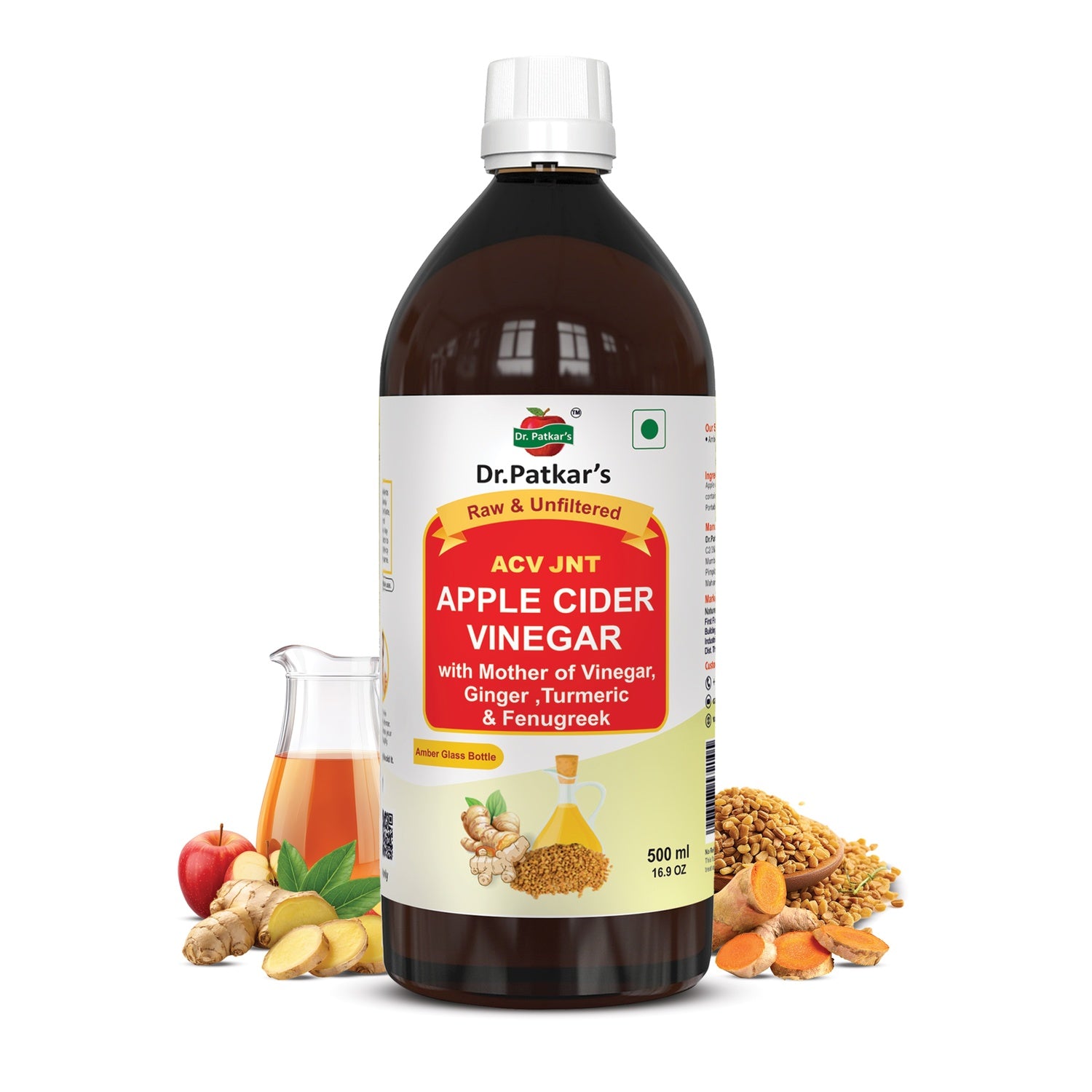 Dr. Patkar's Apple Cider Vinegar Ginger, Turmeric & Fenugreek with the Mother (500ml Each)