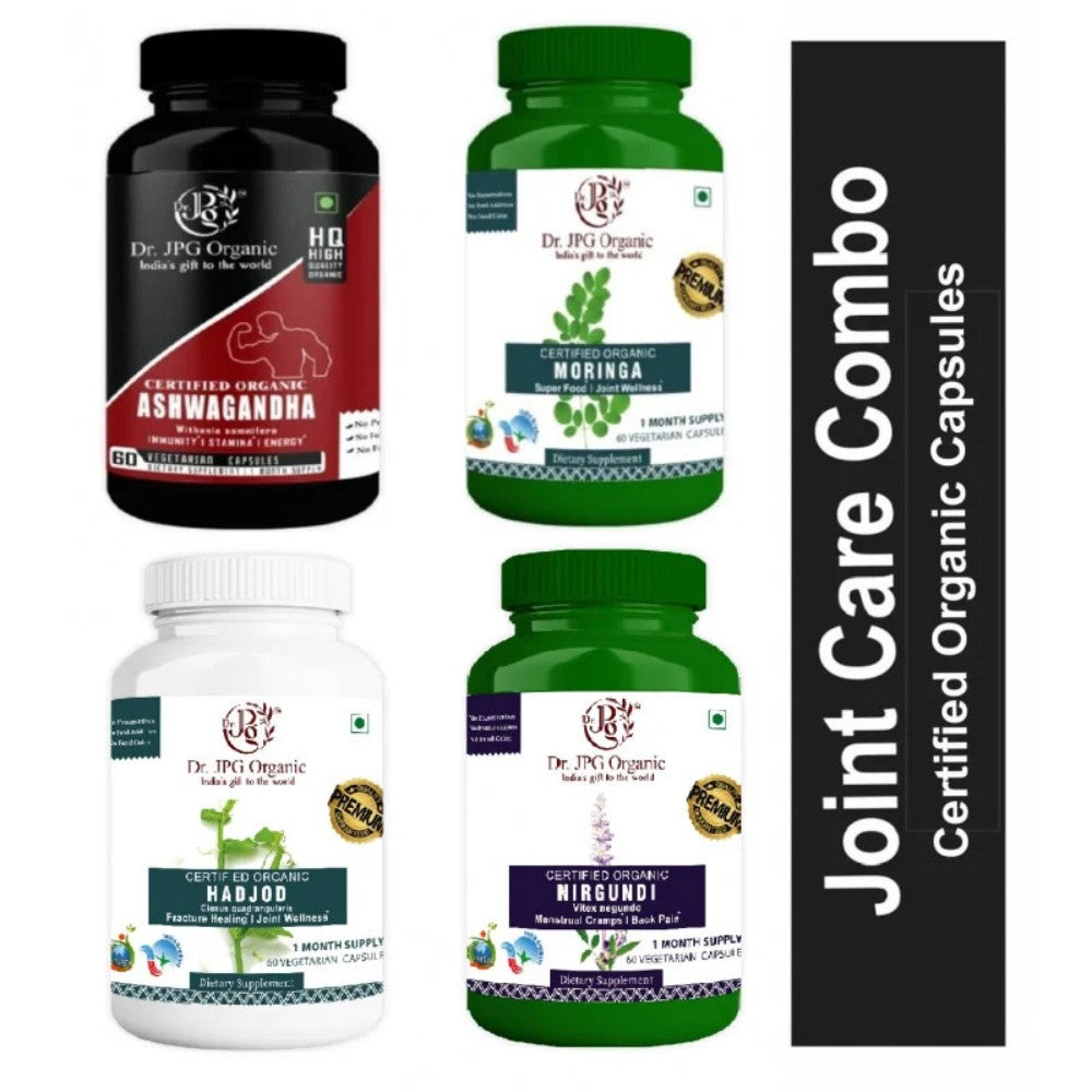 DR. JPG Oganic Ashwagandh, Moringa, Hadjod & Nirgundi 240 veg. Capsules For Joint Care (60 Cap. In Each Bottle) INDIA Organic Certified.