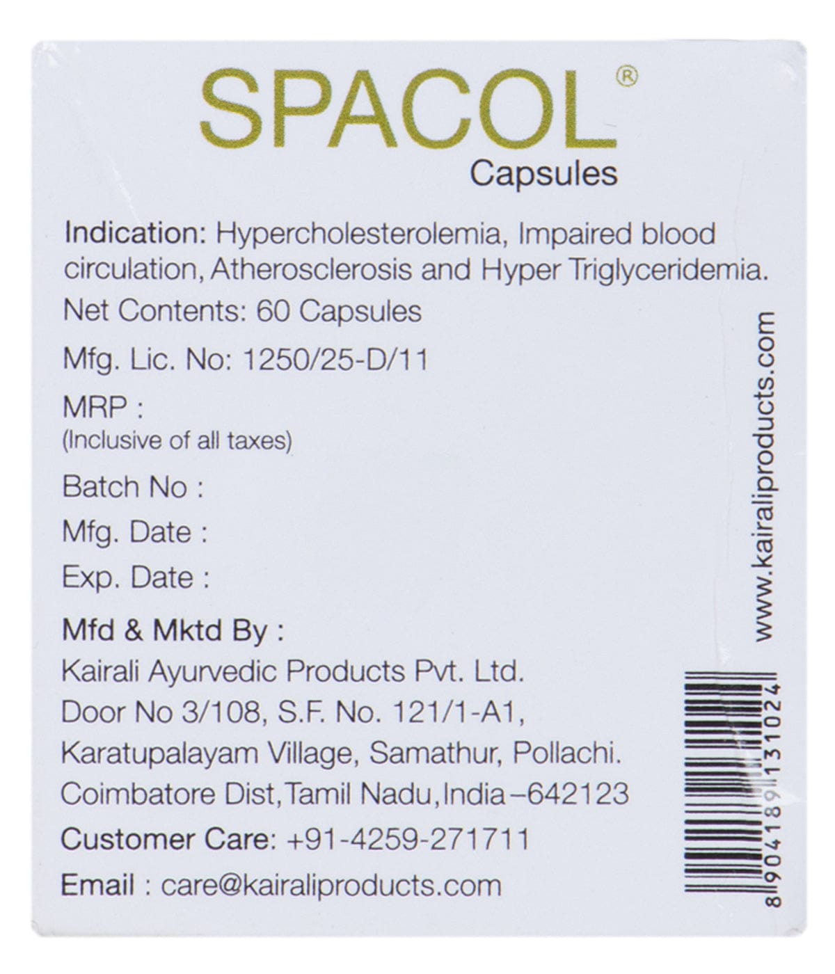 Kairali Spacol Capsule (60 Capsules)