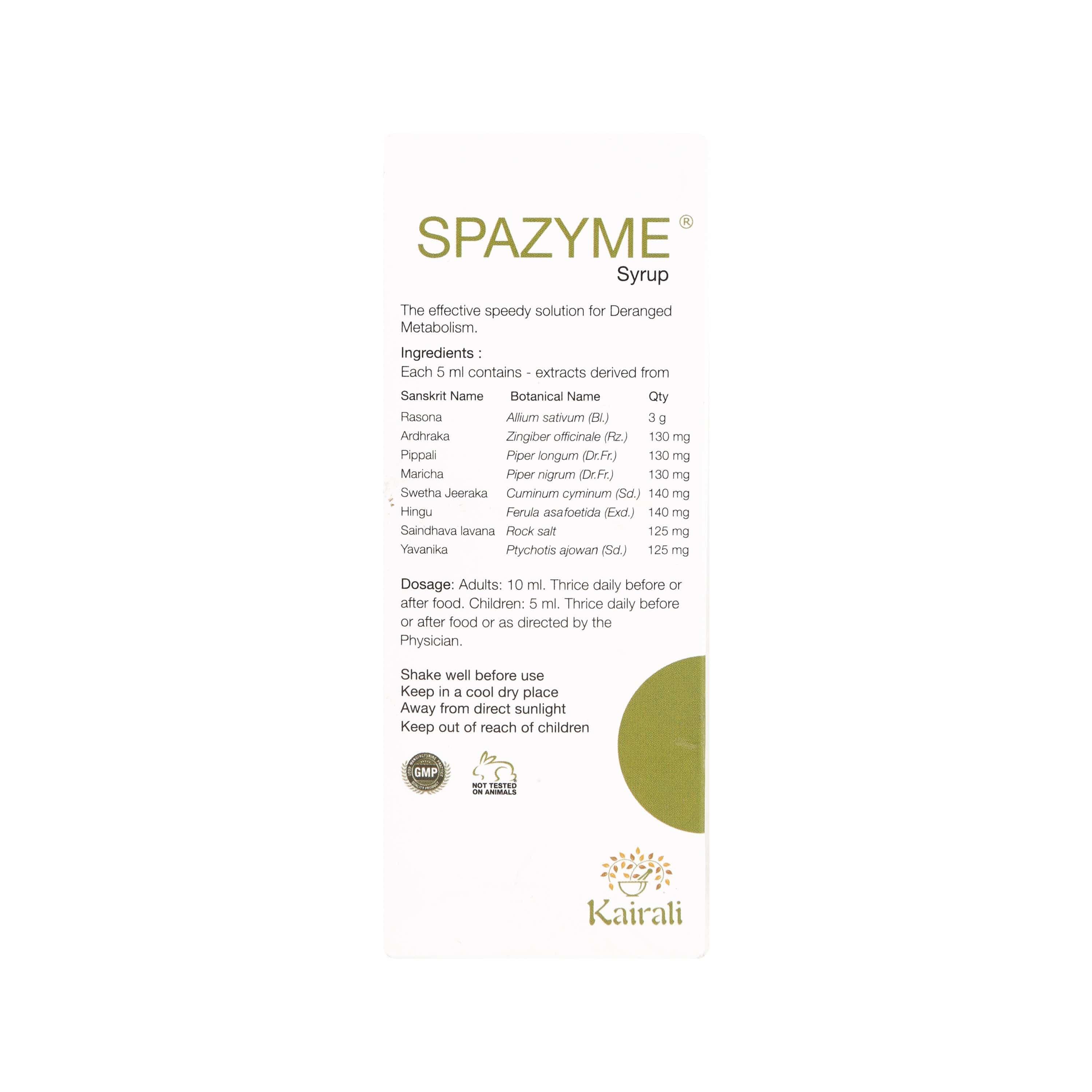 Kairali Ayurveda Group Kairali Spazyme Syrup - Ayurvedic Gastric & Antacid Syrup (Digestive Syrup) (200 ml)