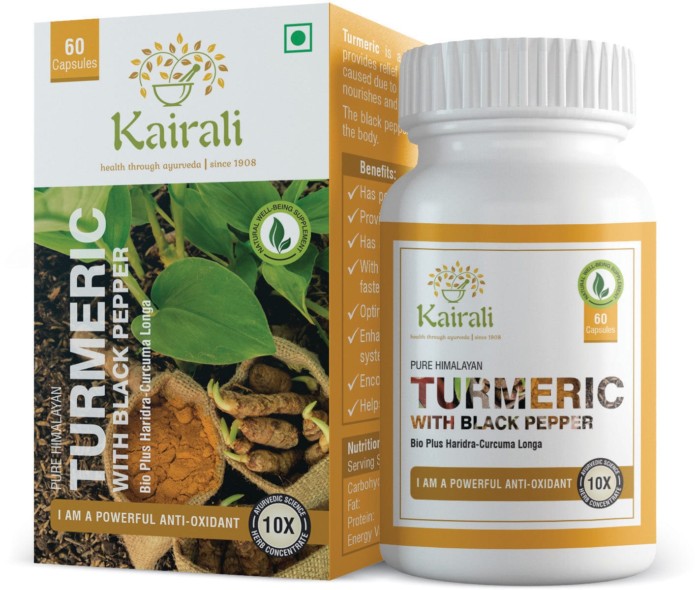 Kairali Turmeric with Black Pepper Capsule - 500mg (60 Capsules)