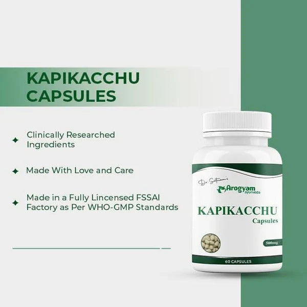 Dr. Satnam’s Arogyam Ayurveda Kapikachhu Capsules (500mg, 60 Capsules) | Pure Mucuna Pruriens Extract for Male Reproductive Vitality, Nerve Health & Dopamine Support