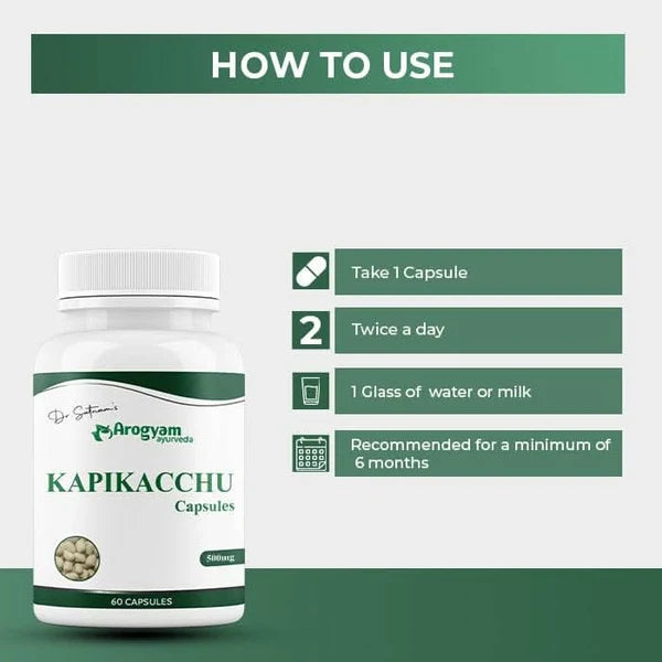 Dr. Satnam’s Arogyam Ayurveda Kapikachhu Capsules (500mg, 60 Capsules) | Pure Mucuna Pruriens Extract for Male Reproductive Vitality, Nerve Health & Dopamine Support