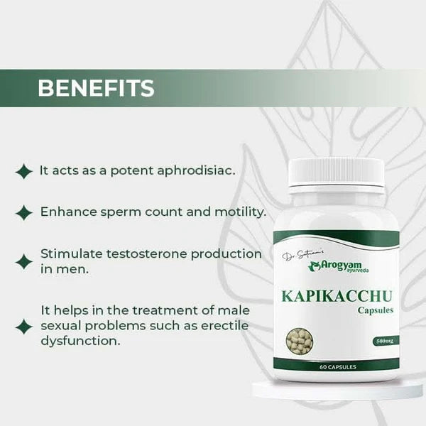 Dr. Satnam’s Arogyam Ayurveda Kapikachhu Capsules (500mg, 60 Capsules) | Pure Mucuna Pruriens Extract for Male Reproductive Vitality, Nerve Health & Dopamine Support