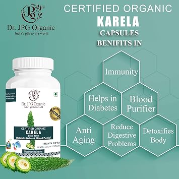 Dr. JPG Organic Karela Capsules For Diabetic & Sugar 60 Veg. Capsules | INDIA ORGANIC Certified (Pack Of 1)