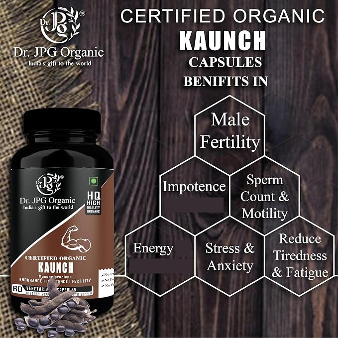 Dr. JPG Organic Kaunch Capsules For Men's Wellness 60 Veg. Capsules/INDIA ORGANIC Certified (Pack Of 1)