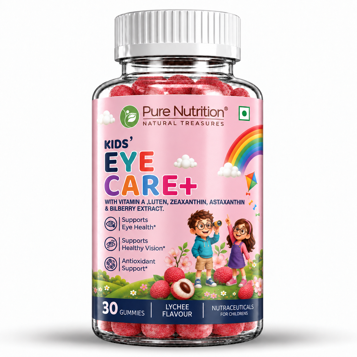 Pure Nutrition Kids' Eye Care+ Gummies 30 Gummies with Vitamin A, Lutein, Zeaxanthin and Bilberry for eye health support