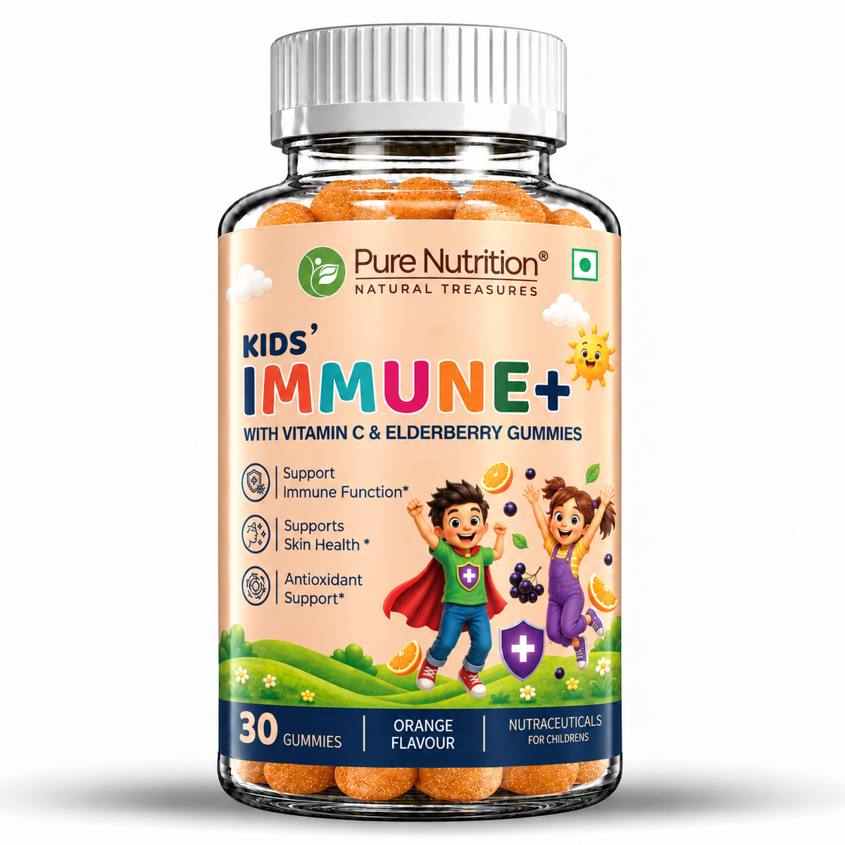 Pure Nutrition Kids' Immune+ Gummies 30 Gummies with Vitamin C and Elderberry for immune support