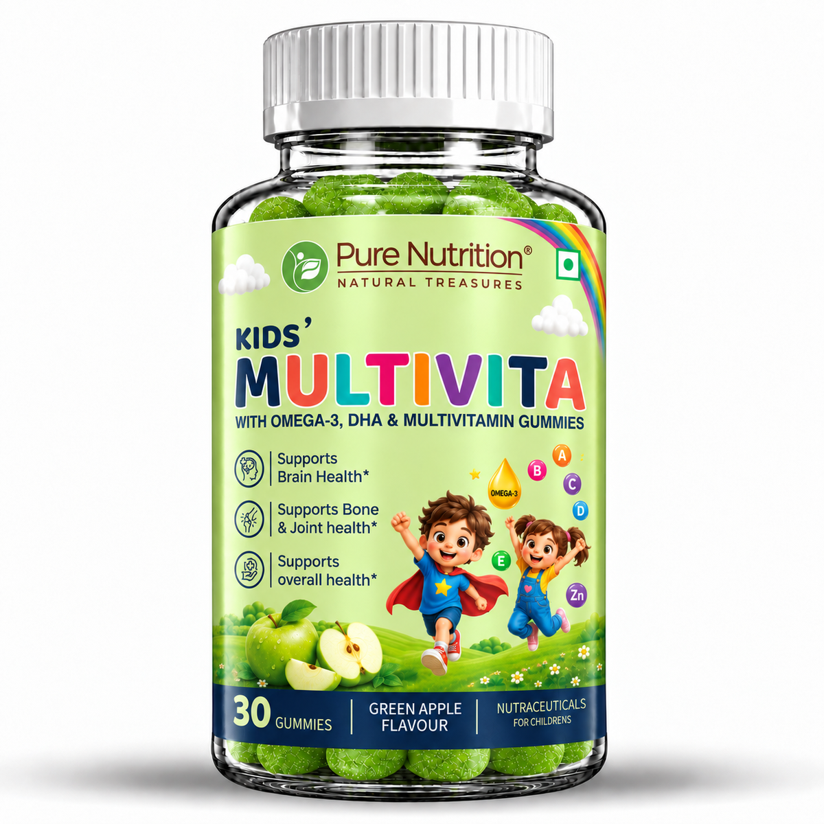 Pure Nutrition Kids' Multivita Gummies 30 Gummies with Omega-3, DHA and multivitamins for overall health support