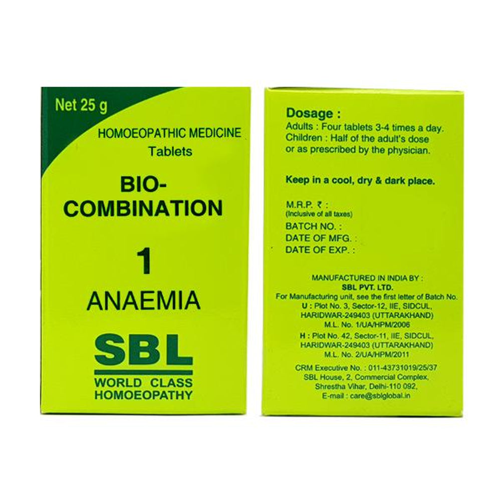 SBL Bio Combination 1 (25g) Iron Deficiency, Anemia, Poor Digestion, Wasting of body, Low feeling