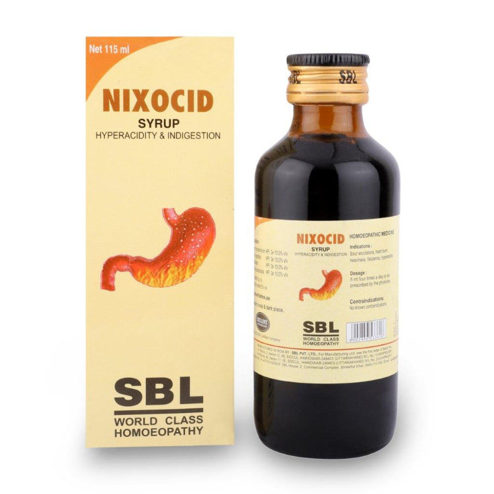SBL Nixocid Syrup (115ml) Relieves Sour Eructations, Heart Burn, Flatulence, Hyperacidity, Gastritis