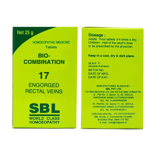 SBL Bio Combination 17 (25g) For Bleeding Piles (Hemorrhoids), Fissures, Internal piles with pain