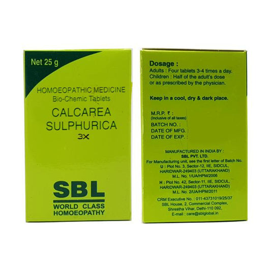 SBL Calcarea Sulphuricum 3X (25g) For Dry Eczema, Boils, Pus,swollen glands, Joint pains, Headache