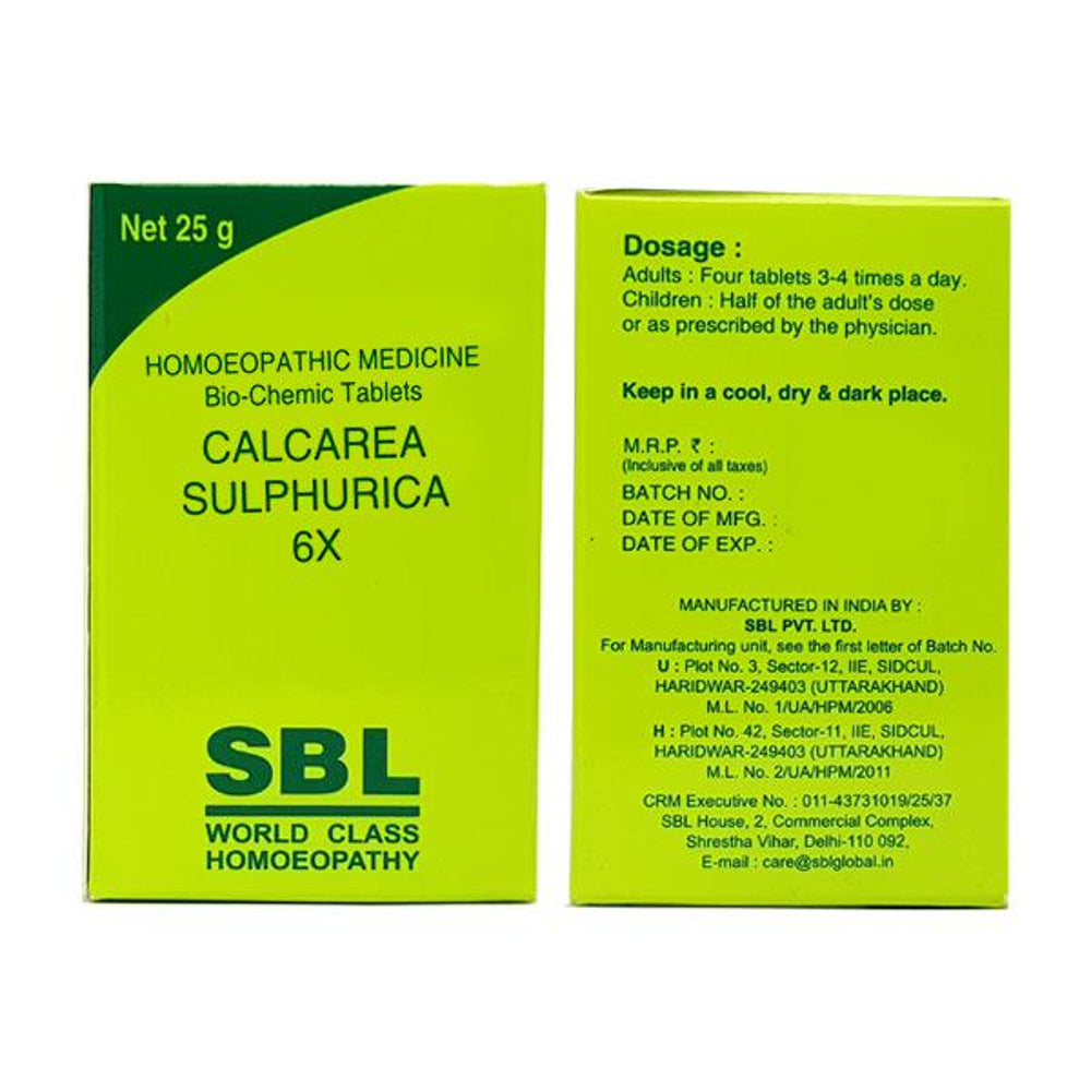 SBL Calcarea Sulphuricum 6X (25g) For Dry Eczema, Boils, Pus,swollen glands, Joint pains, Headache