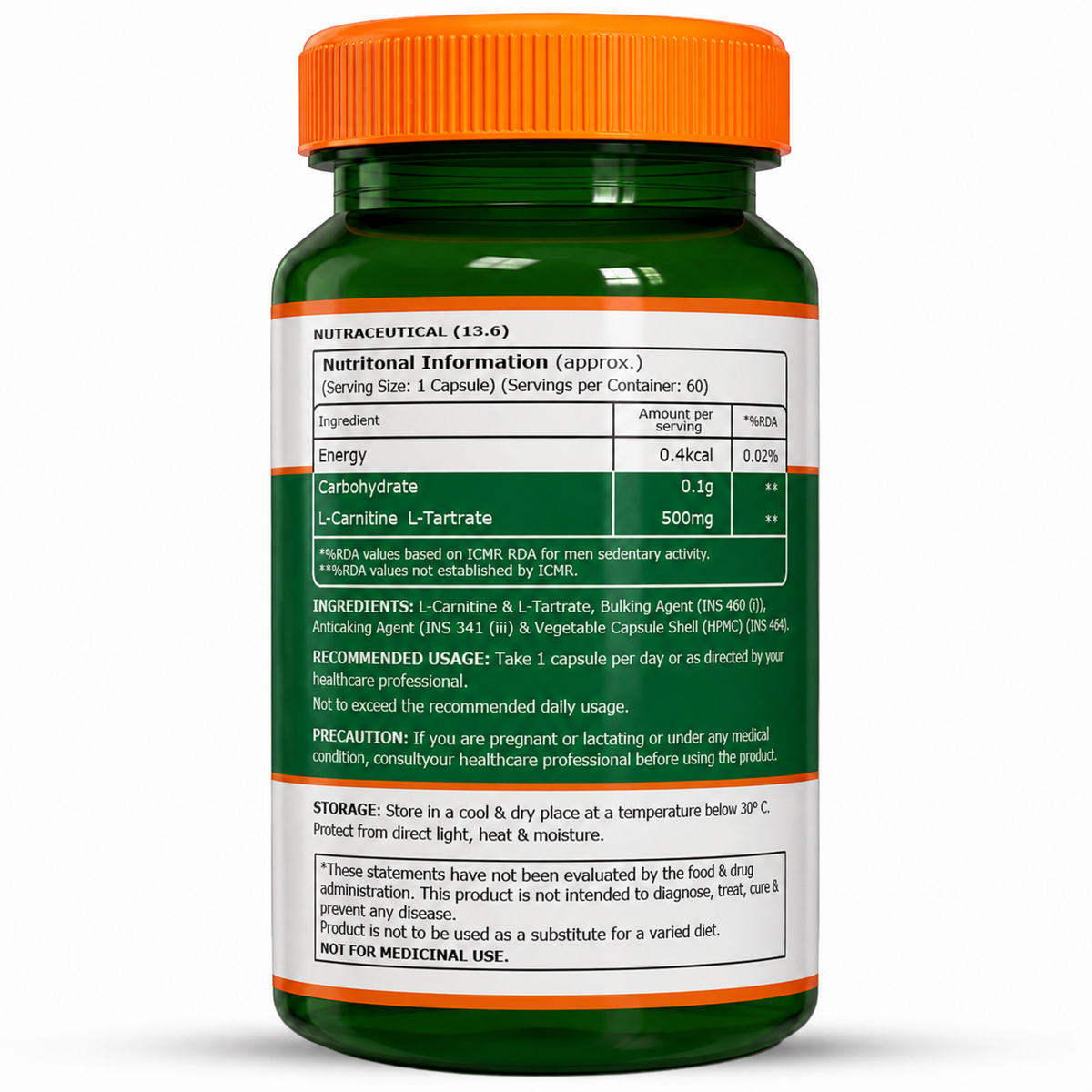 Pure Nutrition L-Carnitine L-Tartrate 500mg – 60 Veg Capsules | Pre-Workout Fat Burner & Energy Booster for Men & Women | Supports Fat Metabolism, Muscle Recovery & Performance