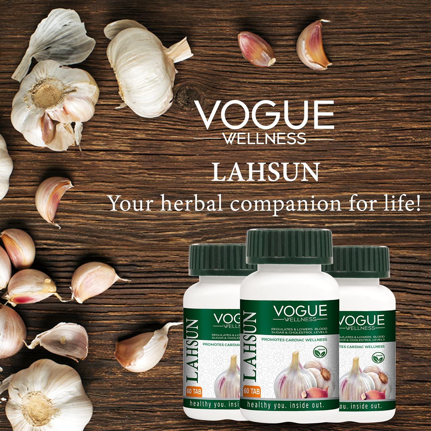 Vogue Wellness Lahsun Tablets | Garlic (Allium Sativum) Extract | Ayurvedic Herbal Supplement for Heart Wellness, Immunity Support, Antioxidant Protection & Daily Vitality | 60 Vegetarian Tablets
