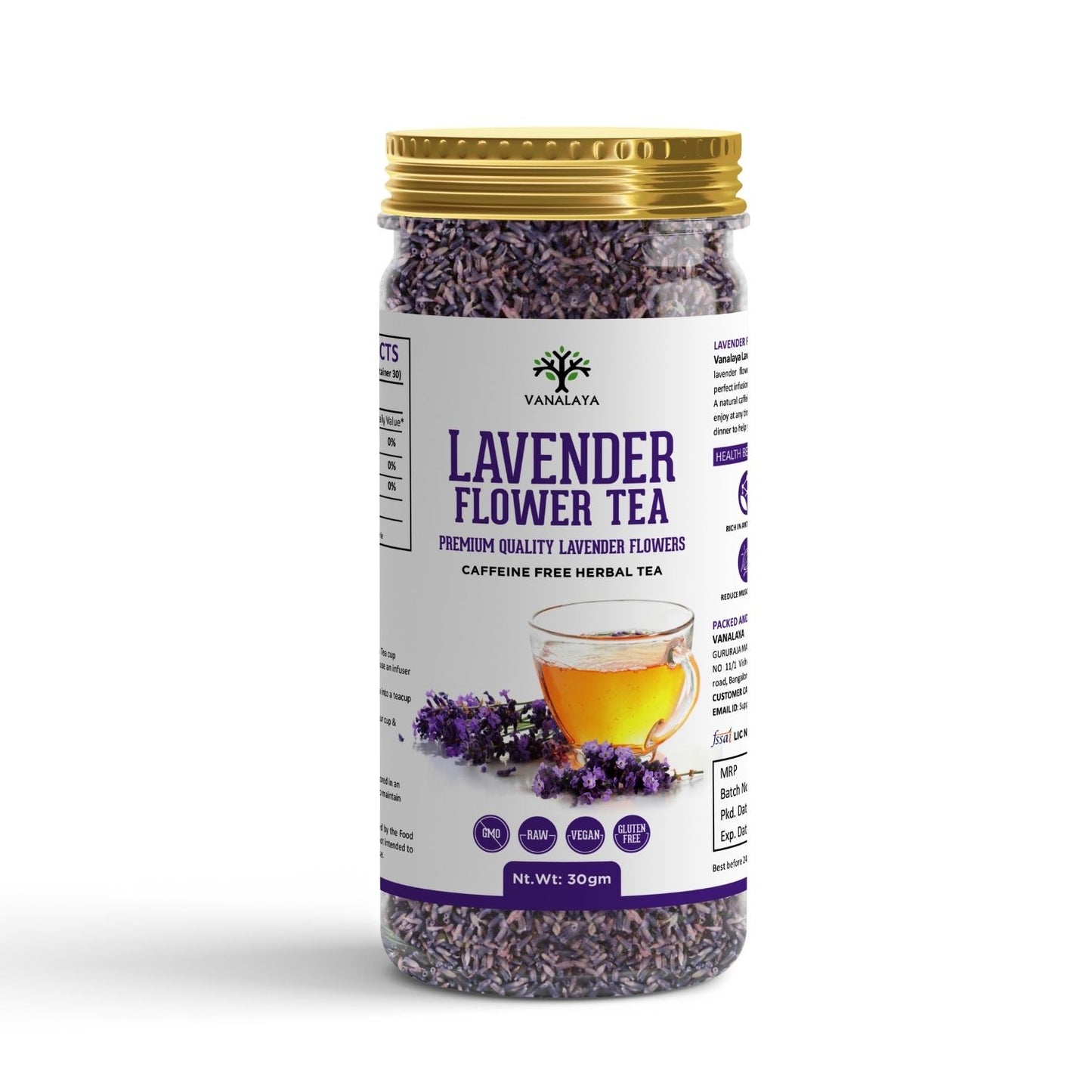 Vanalaya Organic Lavender Flower Tea from Sun Dried Flowers For Stress Relief 30gm