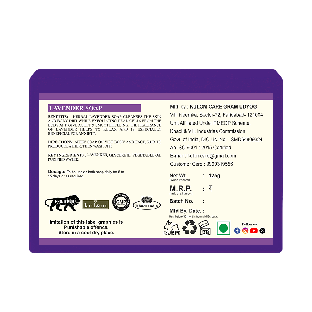 Khadi Care Herbal Lavender Soap for Relaxing Bath & Clear Skin - 125g