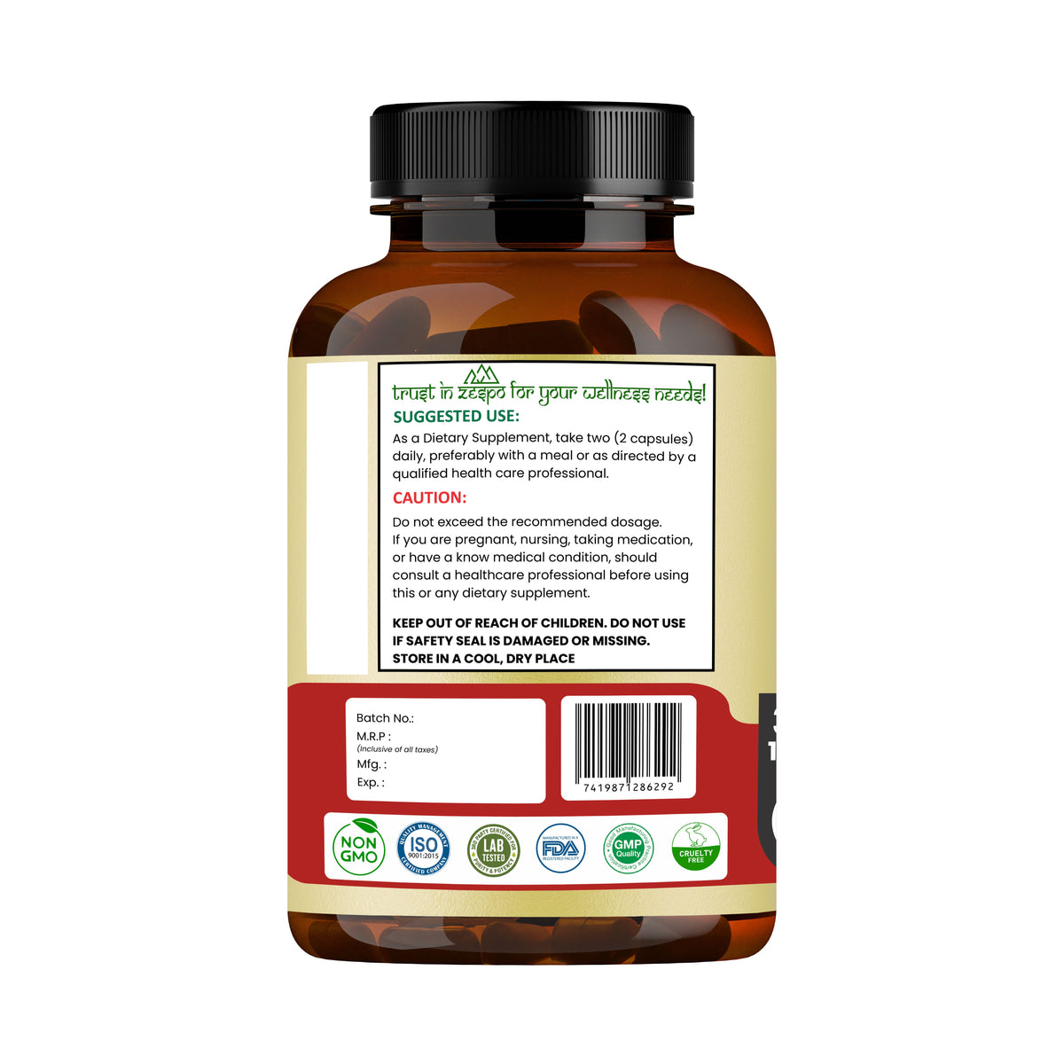 Zespo Turkesterone with Tongkat Ali 1,300 mg | Energy, Vitality & Workout Performance Support | 60 Vegan Capsules