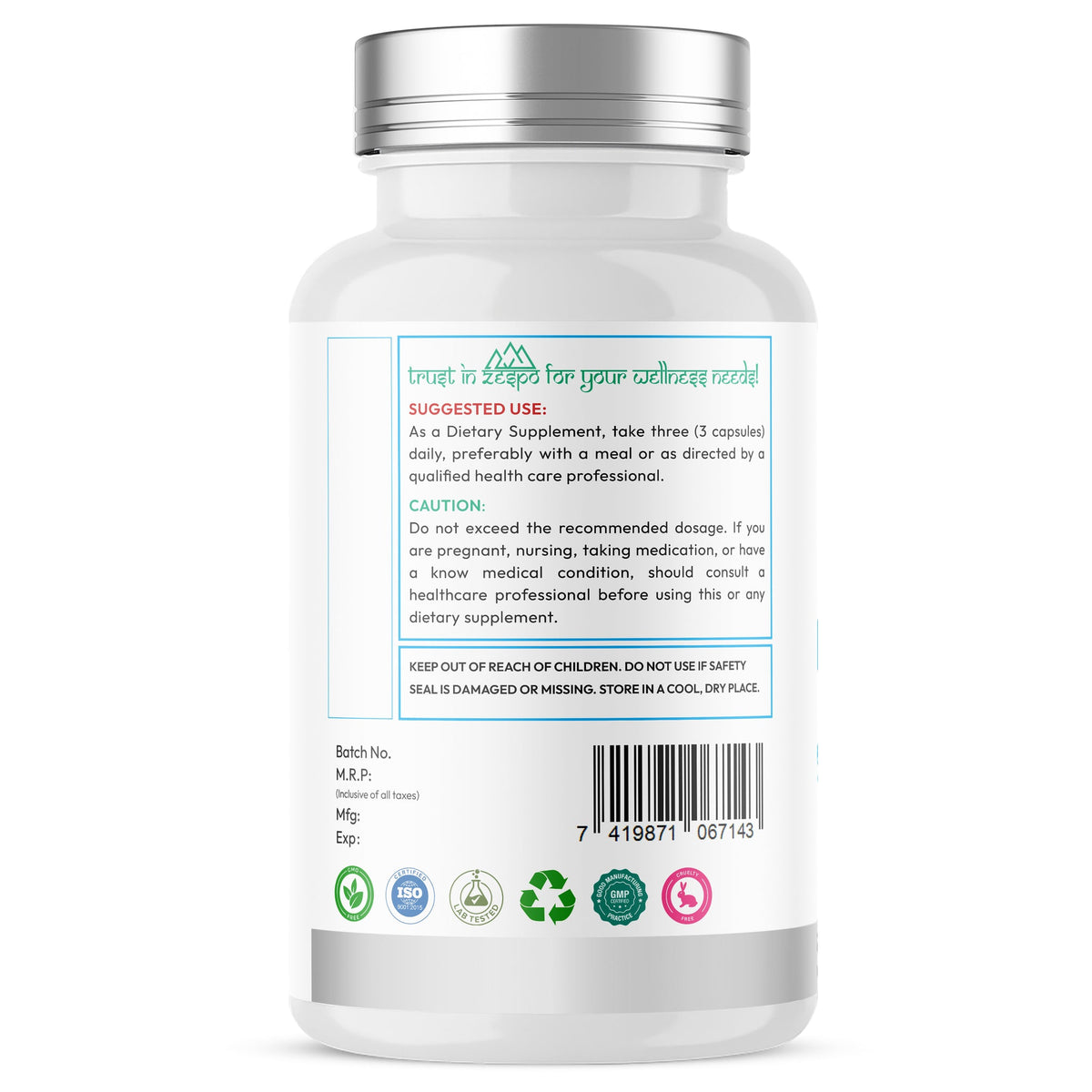 Zespo Magnesium L-Threonate – Providing 144 mg Elemental Magnesium – Supports Brain Health, Memory, Focus, Calm Mood 120 Capsules