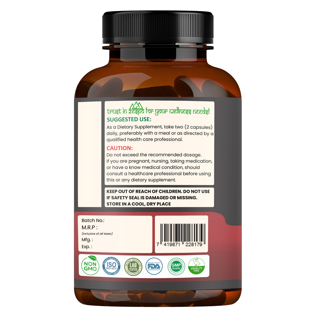 Zespo Lion's Mane 4-in-1 Mushroom Complex 1,200 mg | Lion's Mane, Cordyceps, Reishi & Turkey Tail | Focus, Memory & Energy Support | 60 Vegan Capsules